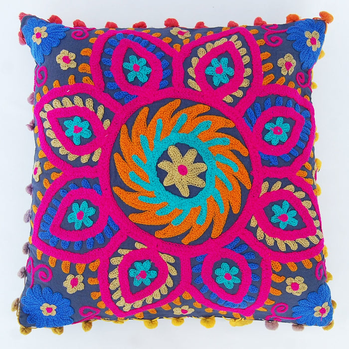 Suzani Embroidered Cushion Cover Cotton Shams Pillows - CraftJaipur