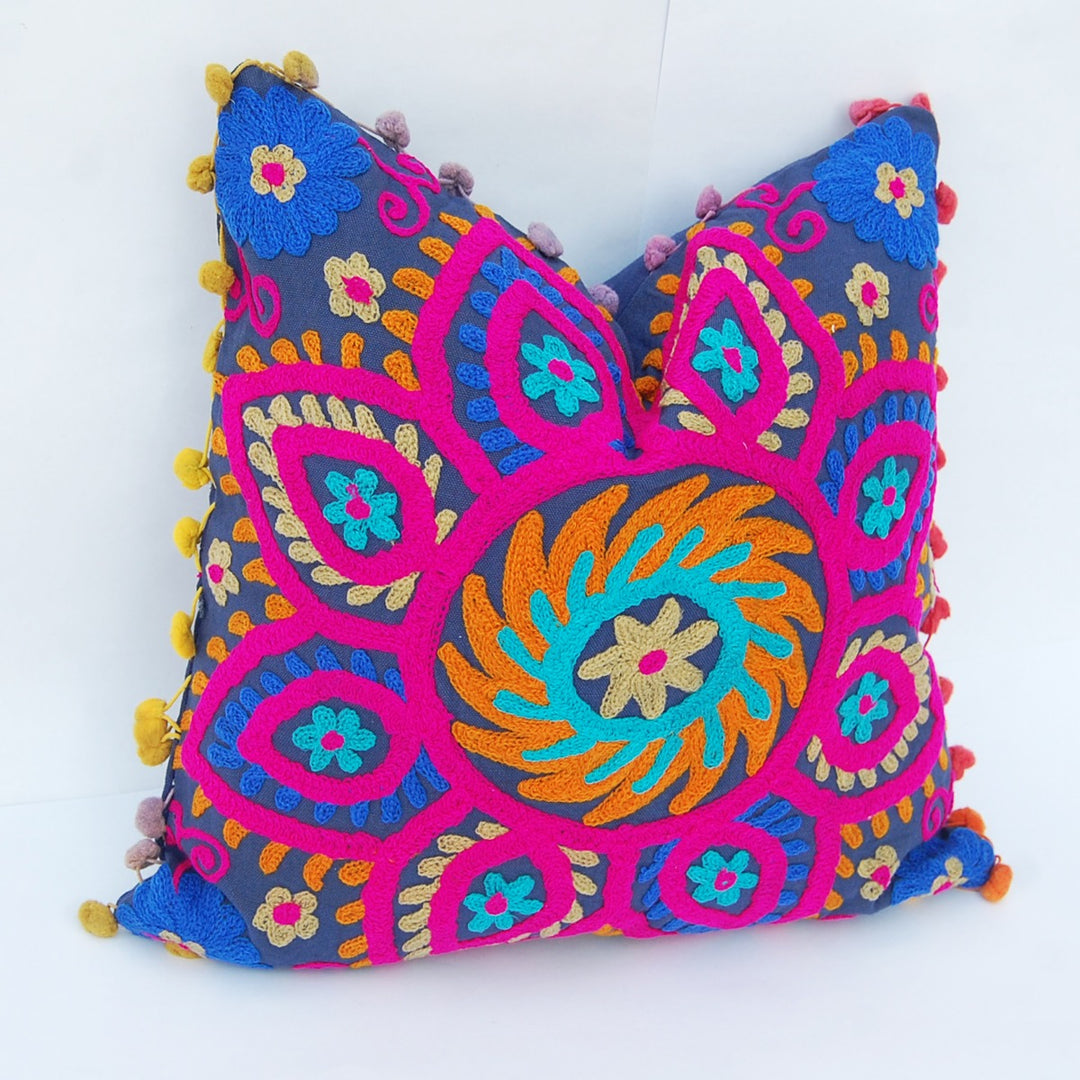 Suzani Embroidered Cushion Cover Cotton Shams Pillows - CraftJaipur