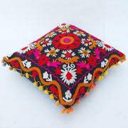 Pom Pom Vintage Suzani Cushion Cover Embroidery Pillows - CraftJaipur
