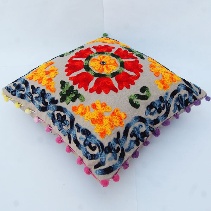 Vintage Suzani Cushion Cover Pillows Woolen Embroidery - Craft\Jaipur