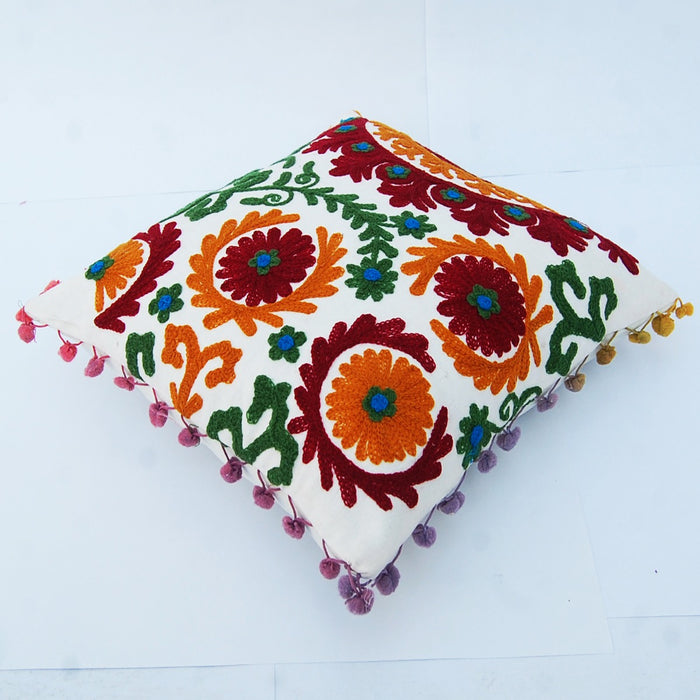 Cotton Pillow Cover Embroidery Suzani Floral Cushions - CraftJaipur