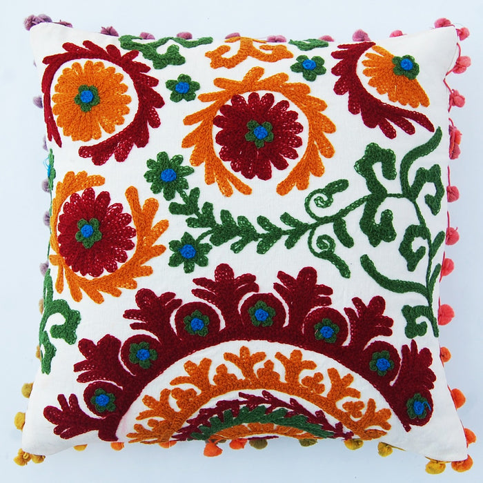 Cotton Pillow Cover Embroidery Suzani Floral Cushions - CraftJaipur