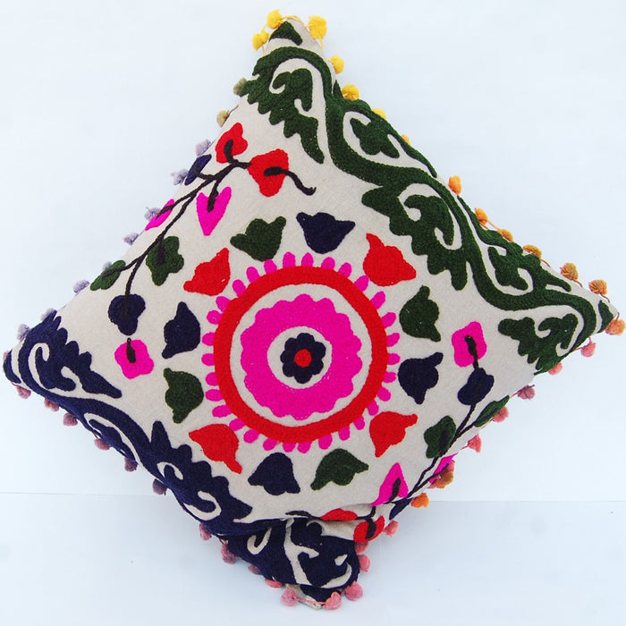 Home Decor Indian Suzani Cushion Covers Embroidery - CraftJaipur