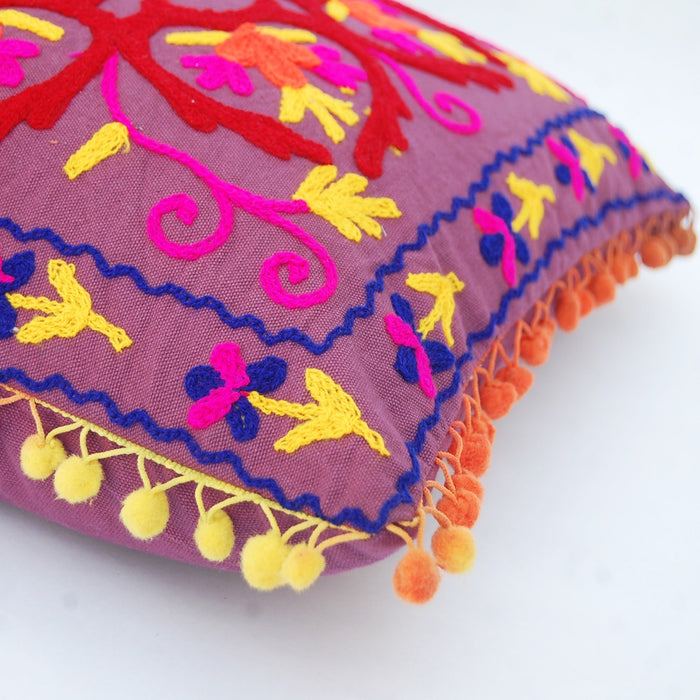 Indian Suzani Floral Embroidery Cushion Cover Decorative - CraftJaipur