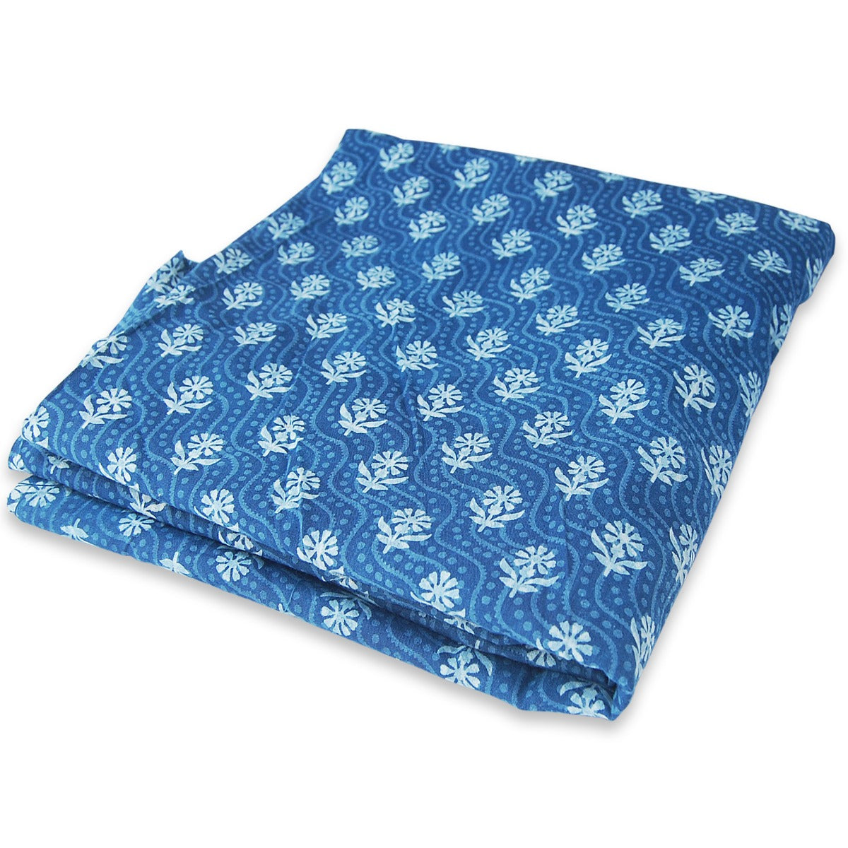 Handmade Indigo Blue Floral Block Printed Cotton Fabric - CraftJaipur