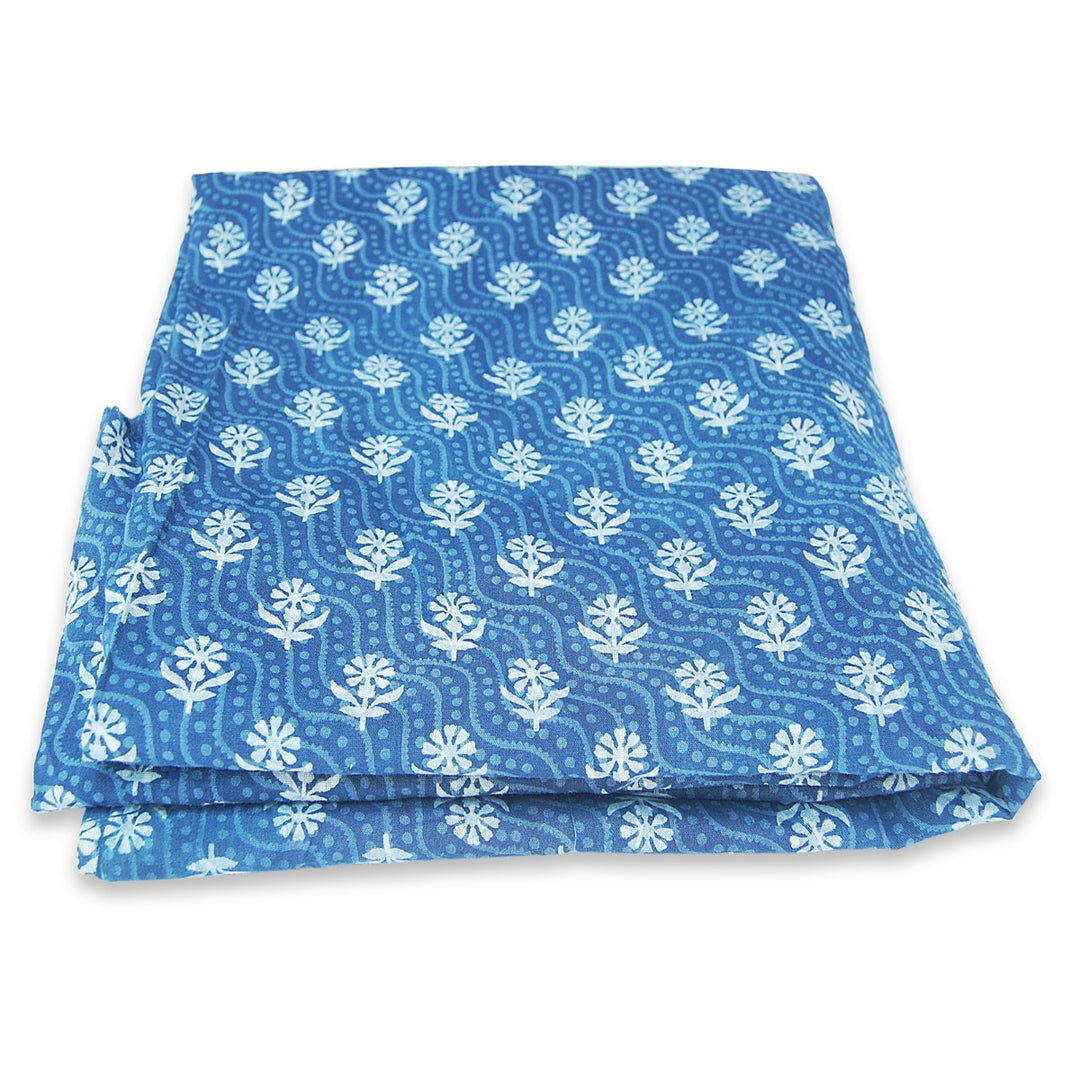 Handmade Indigo Blue Floral Block Printed Cotton Fabric