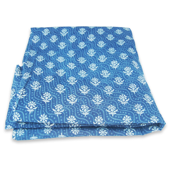 Handmade Indigo Blue Floral Block Printed Cotton Fabric - CraftJaipur