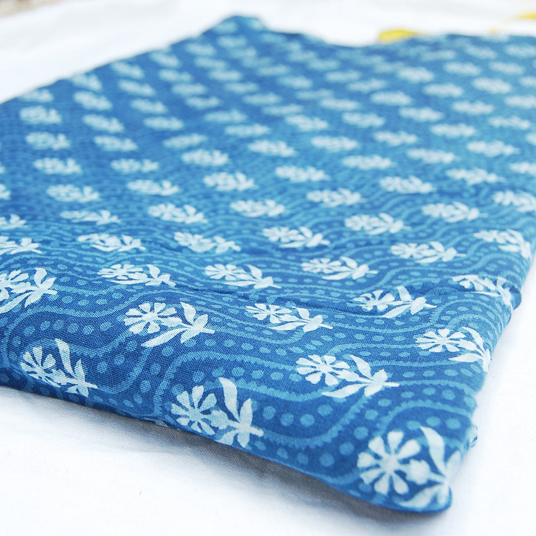 Handmade Indigo Blue Floral Block Printed Cotton Fabric