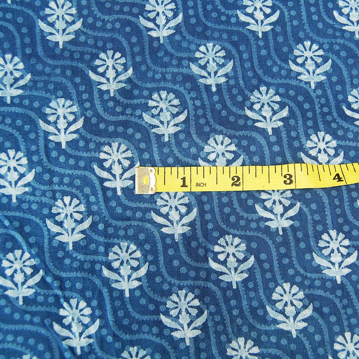 Handmade Indigo Blue Floral Block Printed Cotton Fabric - CraftJaipur