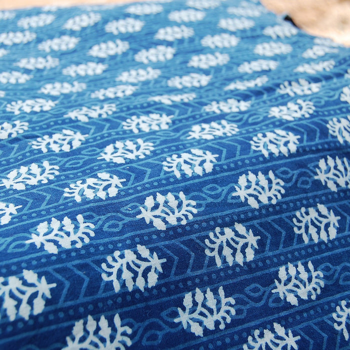 Indigo Blue Floral Block Printed Cotton Fabric Dress Material - CraftJaipur