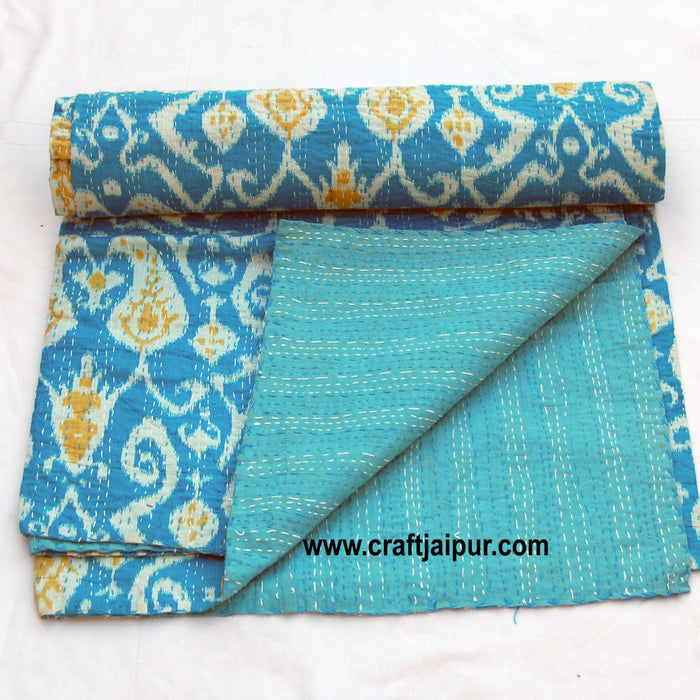 Kantha Quilt Indian Bedspread, Throw Handmade Queen Blanket Gudri Ralli