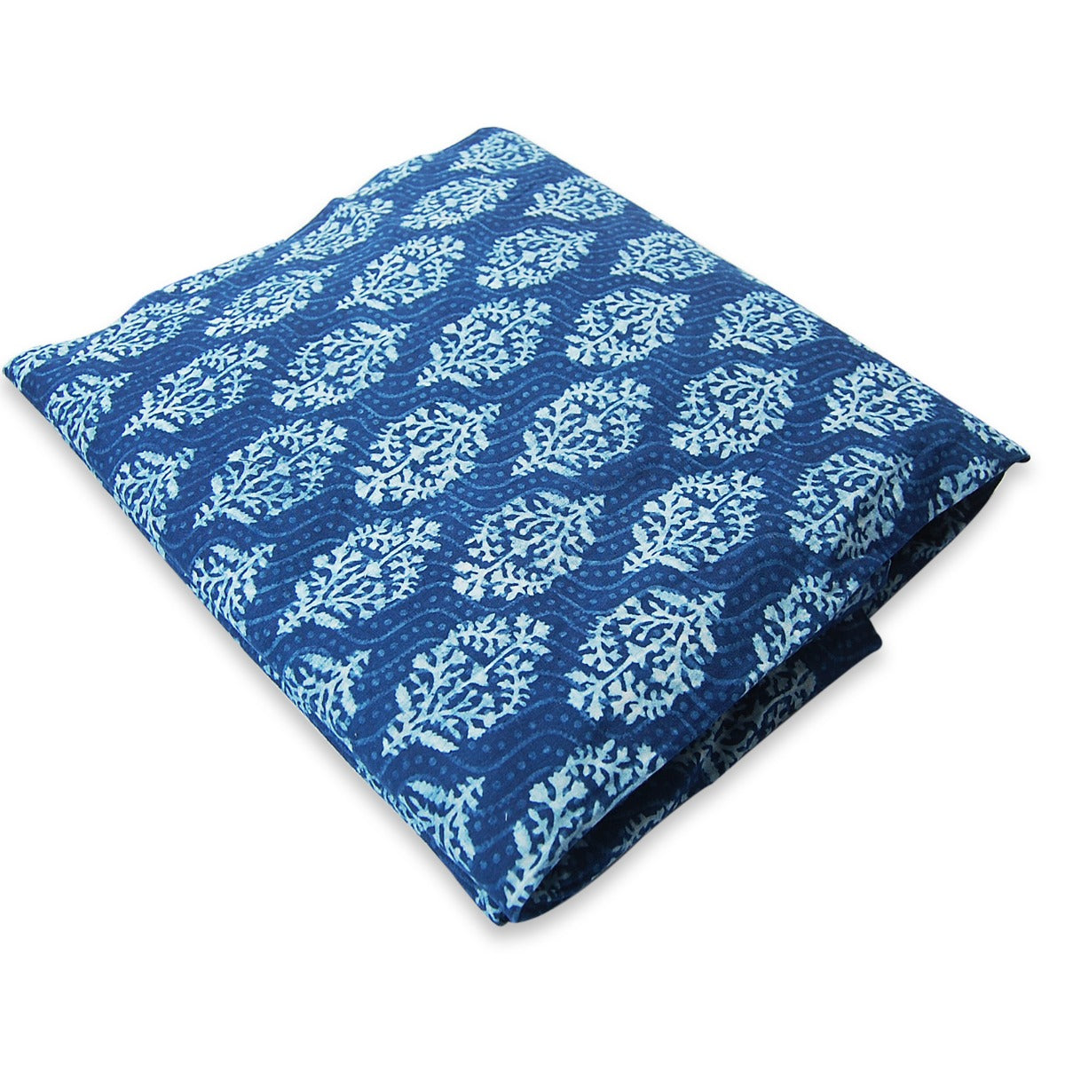Indigo Blue Floral Block Printed Cotton Christmas Gift Fabric-Craft Jaipur