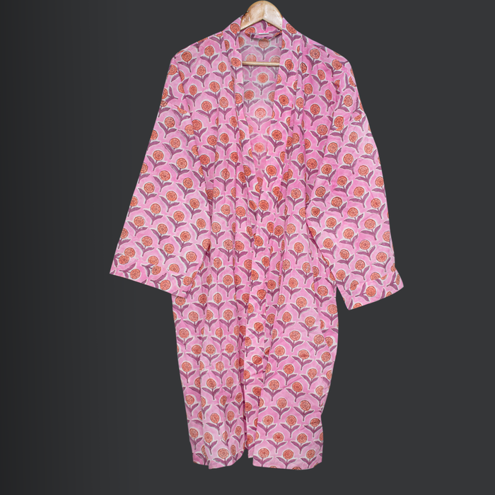 Women's Kimono Robe Cotton Dressing Gown Boho Cotton Bathrobe for Women Lightweight 100% Organic Cotton Hand