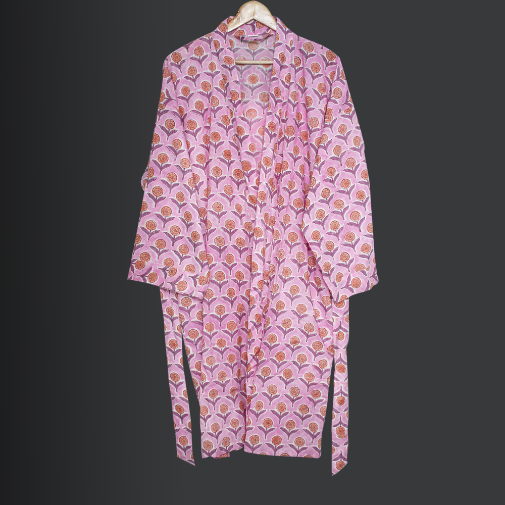 Women Cotton Kimono Dressing Gown, Boho Bathrobes, Lightweight Cotton Robes for Women