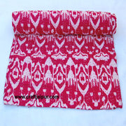 Indian Queen Size Kantha Quilt, Floral Printed Gudri, Handmade Bedspread Throw