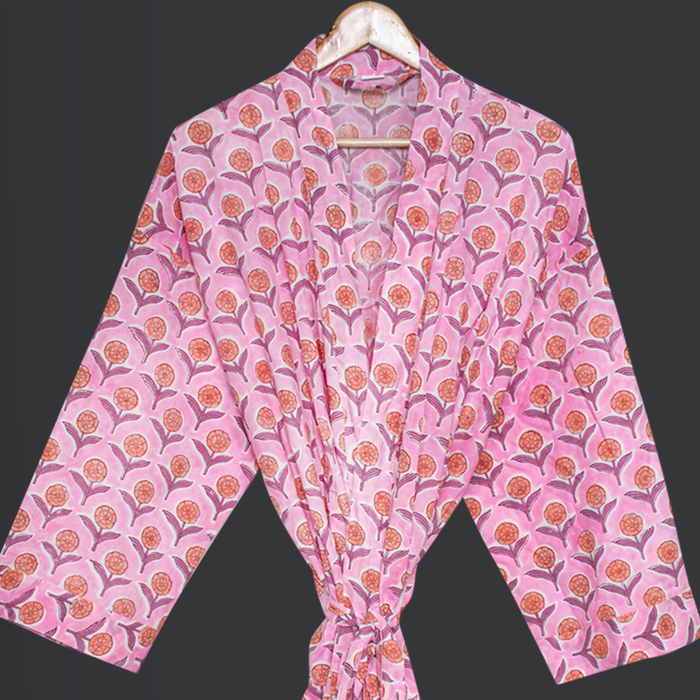 Women's Kimono Robe Cotton Dressing Gown Boho Cotton Bathrobe for Women Lightweight 100% Organic Cotton Hand