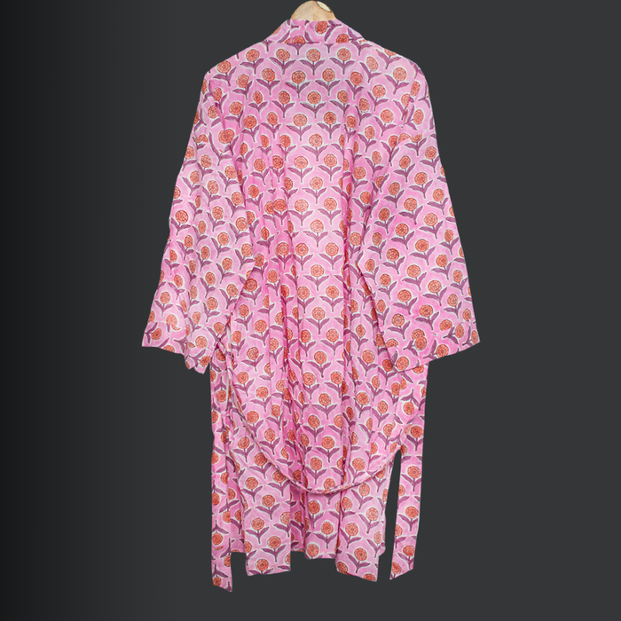 Women's Kimono Robe Cotton Dressing Gown Boho Cotton Bathrobe for Women Lightweight 100% Organic Cotton Hand