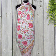 Indian Hand Block Print Cotton Sarong, Handmade Floral Print Scarves, Handmade Women Beach Pareo, Decorative Cotton Duppta Sanganeri Scarf