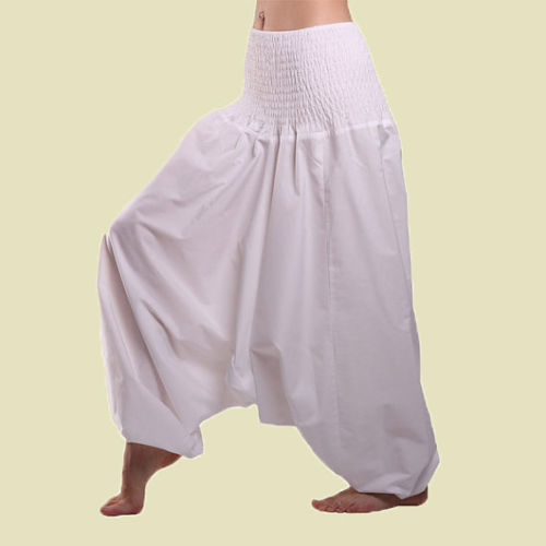 White Cotton Harem Fisherman Pants Women Yoga Afghani Trouser-Craft Jaipur