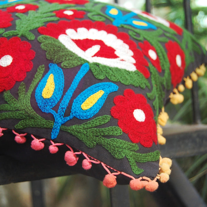 Indian Embroidery Suzani Cushion Covers Pom Pom Pillow-Craft Jaipur