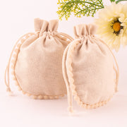 Pack Of 100 Natural Cotton Jewelry Packaging Pouch, Designer Wedding Favor Bags - CraftJaipur