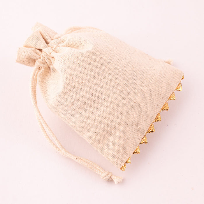 Pack of 100 Natural Cotton Custom Jewelry Packaging pouch, Designer Border Traditional Design