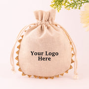 Pack Of 100 Natural Cotton Jewelry Packaging Pouch, Designer Wedding Favor Bags