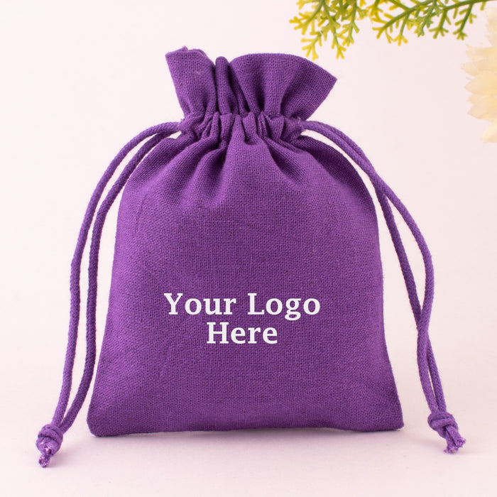 (Pack Of 100) Custom Cotton Drawstring Purple Jewelry Packaging Pouch
