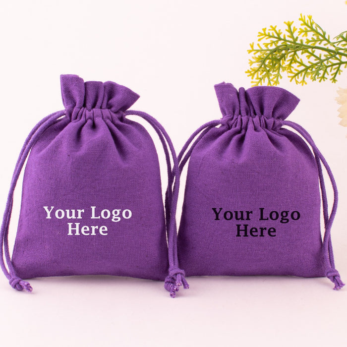 (Pack Of 100) Custom Cotton Drawstring Purple Jewelry Packaging Pouch