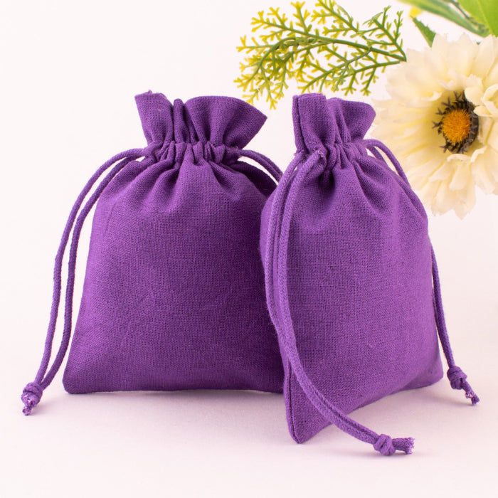 (Pack Of 100) Custom Cotton Drawstring Purple Jewelry Packaging Pouch