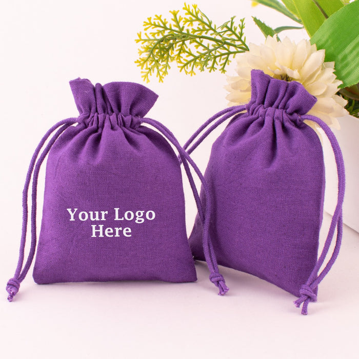 (Pack Of 100) Custom Cotton Drawstring Purple Jewelry Packaging Pouch