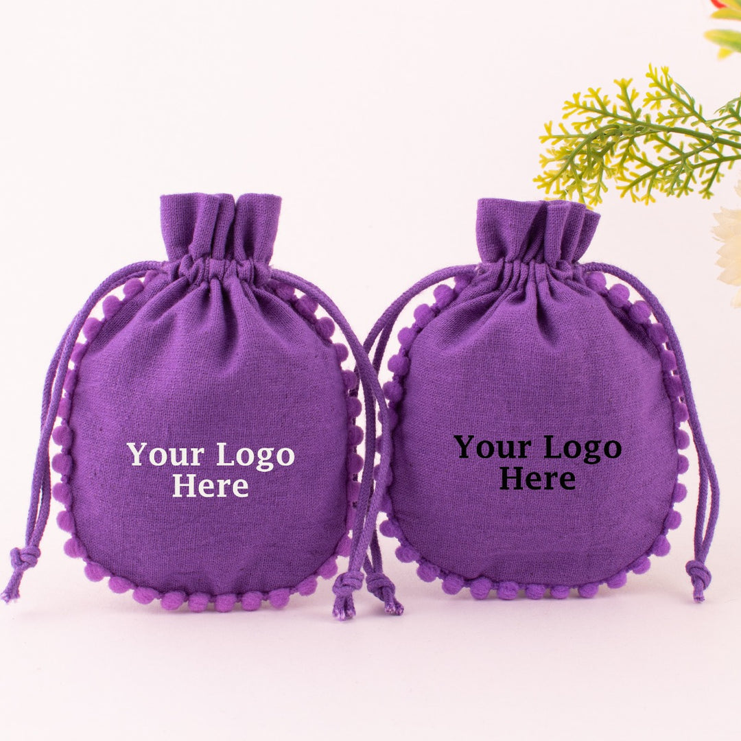 Pack  Of 100 Designer Purple Cotton Drawstring Pouch Custom Jewelry Packaging Pouch (Free Shipping)