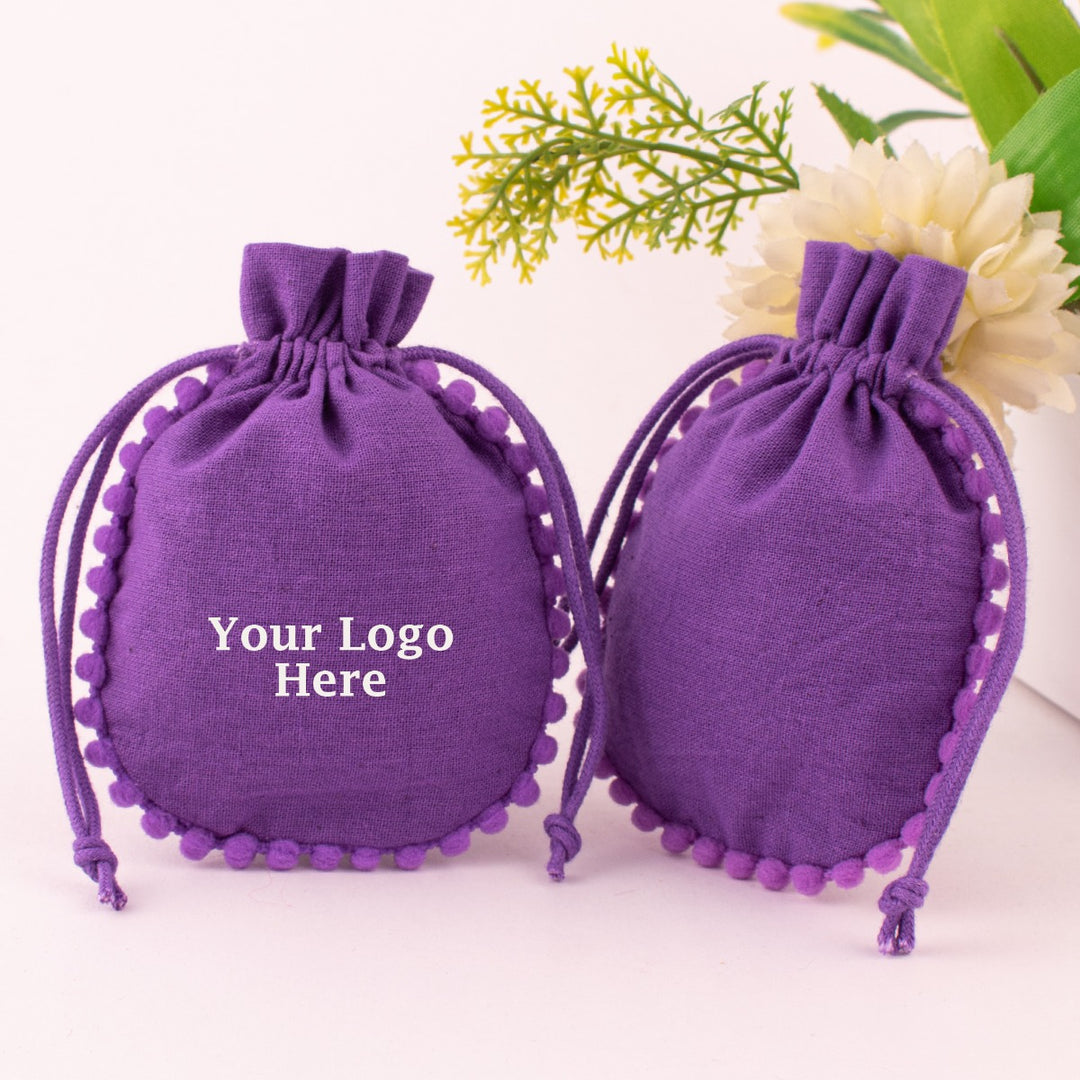 Pack  Of 100 Designer Purple Cotton Drawstring Pouch Custom Jewelry Packaging Pouch (Free Shipping)