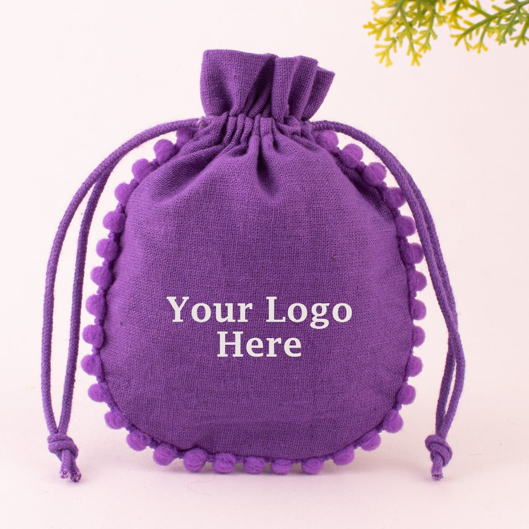 Pack  Of 100 Designer Purple Cotton Drawstring Pouch Custom Jewelry Packaging Pouch (Free Shipping)