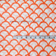 Orange Abstract Block Printed Natural Cotton Voile Fabric - CraftJaipur