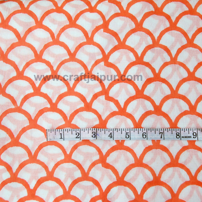 Orange Abstract Block Printed Natural Cotton Voile Fabric-Craft Jaipur
