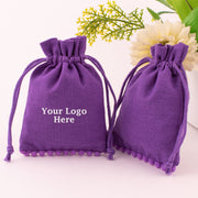 Purple Designer Cotton Jewelry Packaging Pouch Drawstring Pouch With Customizable Brand Logo (Pack Of 100, Free Shipping)