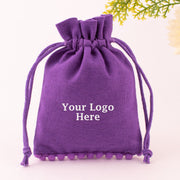 Purple Designer Cotton Jewelry Packaging Pouch Drawstring Pouch With Customizable Brand Logo (Pack Of 100, Free Shipping)