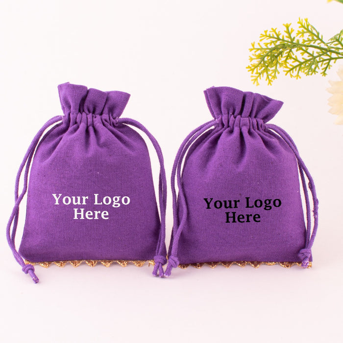 (Set of 100) Custom Jewelry Packaging Pouch, Personalized Brand Logo Print Drawstring Bags