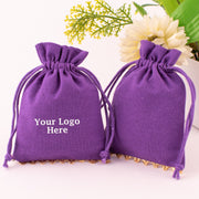 (Set of 100) Custom Jewelry Packaging Pouch, Personalized Brand Logo Print Drawstring Bags