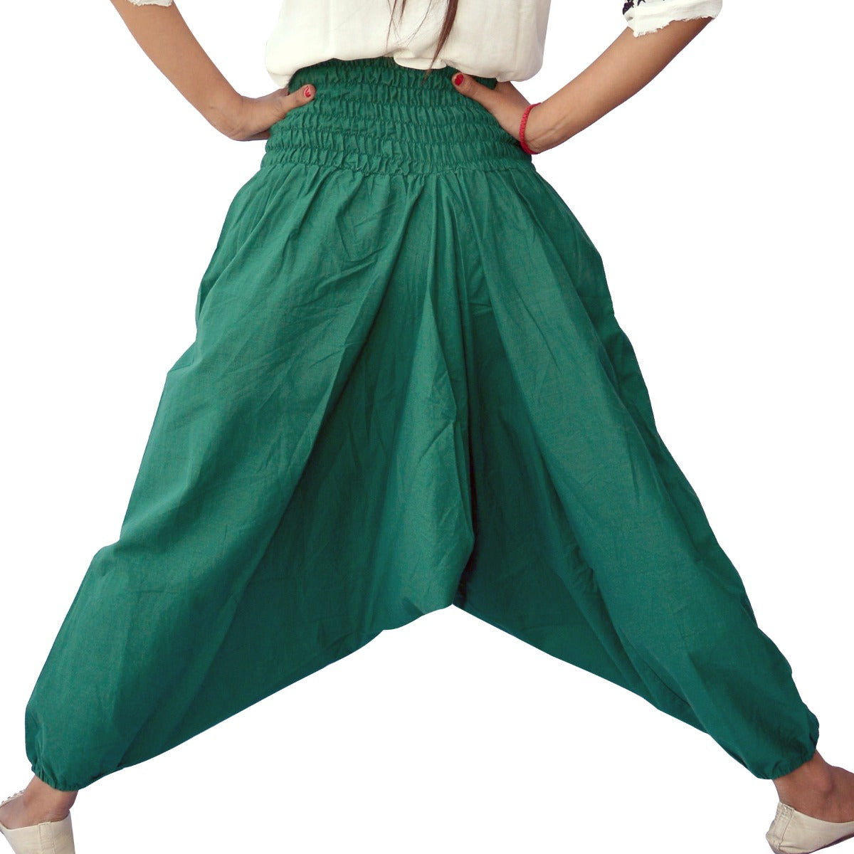 Men Women Harem Pants Cotton Baggy Yoga Aladdin Green Trouser - CraftJaipur