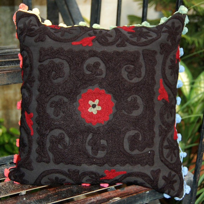 Square Suzani Cushion Cover Vintage Embroidery Pillows-Craft Jaipur