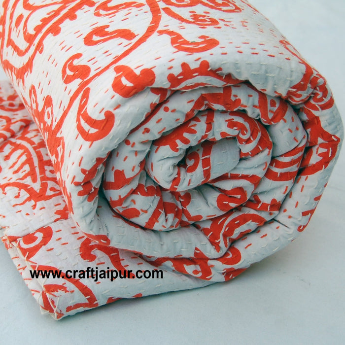 Handmade Bedspread Queen Size, Indian Kantha Quilt Throw