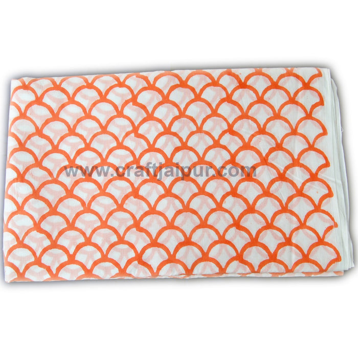 Orange Abstract Block Printed Natural Cotton Voile Fabric-Craft Jaipur