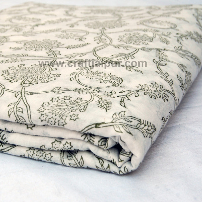 Wooden Block Printed Cotton Fabric Floral Sewing Material-Craft Jaipur