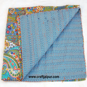 Indian Handmade Quilt, Vintage Kantha Bedspread, Throw Cotton Blanket Gudari