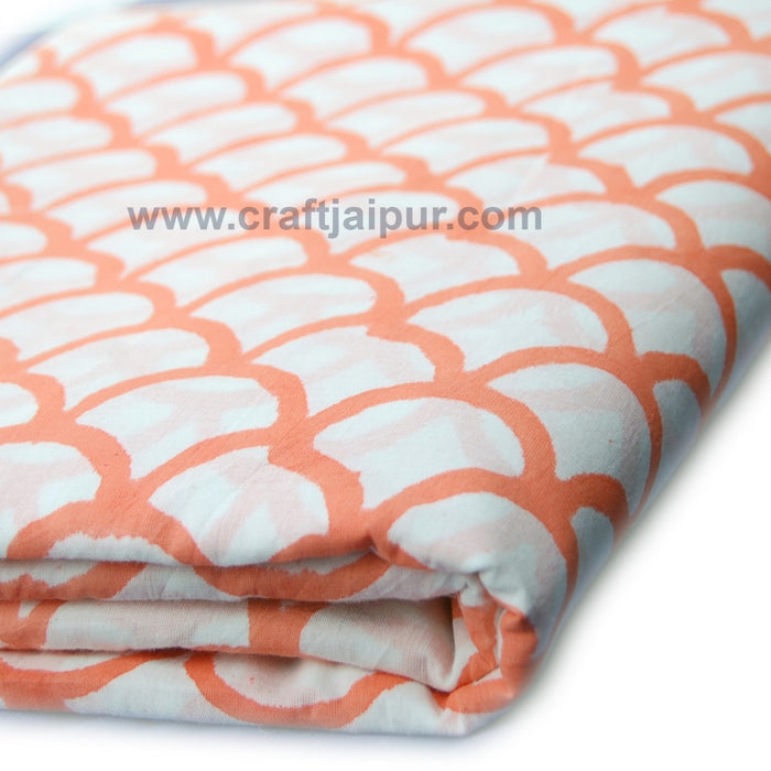 Orange Abstract Block Printed Natural Cotton Voile Fabric-Craft Jaipur