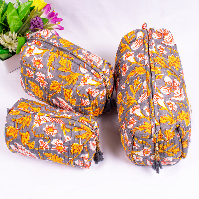 Block Printed Toiletry Bag, Waterproof Wash Bag, Makeup Bag, Cosmetic Bag, Travel Bag with Pockets, India Wood Blocks, Jumbo Wash Bag