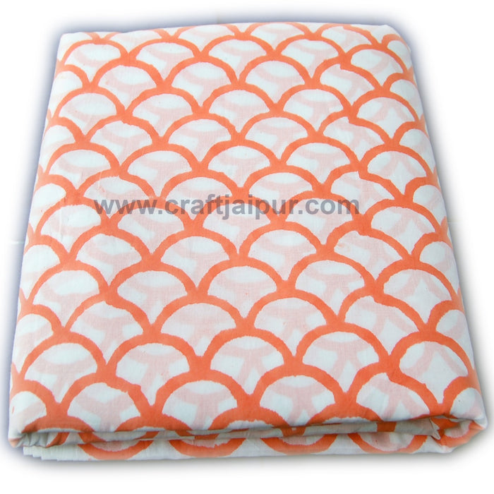 Orange Abstract Block Printed Natural Cotton Voile Fabric-Craft Jaipur