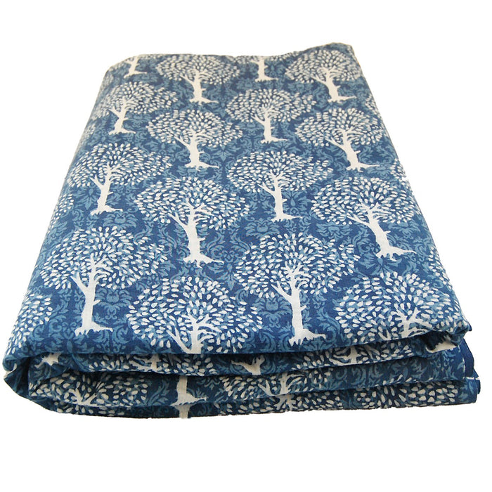 Handmade Tree Of Life Block Printed Indigo Blue Cotton Fabric - CraftJaipur